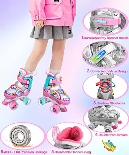 Patines Unicornio para Niños Patines Roller Quad Ajustables con Ruedas Luminosas para Niñas y Niños Principiantes