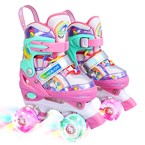 Patines Unicornio para Niños Patines Roller Quad Ajustables con Ruedas Luminosas para Niñas y Niños Principiantes