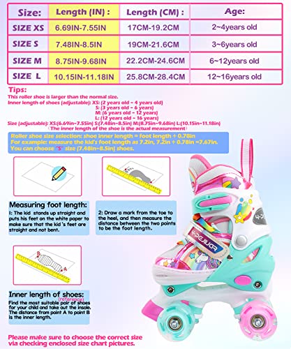 Patines Unicornio para Niños Patines Roller Quad Ajustables con Ruedas Luminosas para Niñas y Niños Principiantes