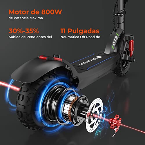 Patinete Eléctrico GT2-800W Motor, Autonomía 50 km, Doble Suspensión, Patinete Eléctrico Adulto Plegable 11", Carga 150kg