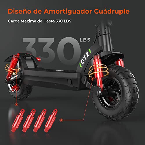 Patinete Eléctrico GT2-800W Motor, Autonomía 50 km, Doble Suspensión, Patinete Eléctrico Adulto Plegable 11", Carga 150kg