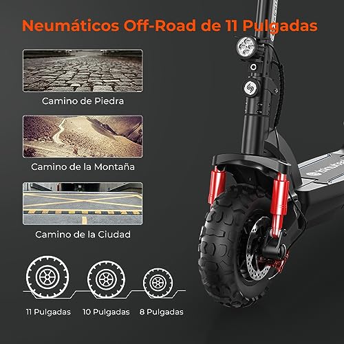 Patinete Eléctrico GT2-800W Motor, Autonomía 50 km, Doble Suspensión, Patinete Eléctrico Adulto Plegable 11", Carga 150kg