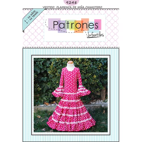 Patrón de costura vestido flamenca Canastero de Niña para hacerlo tú misma. Tutorial en vídeo para ayudarte a realizarlo. Tallas de 1 a 12 años. Patrón multitalla en papel.