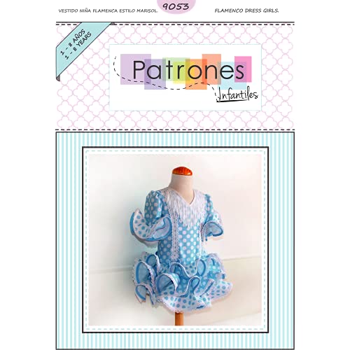 Patrón de costura vestido niña flamenca, estilo marisol, con vídeo-tutorial para realizarlo. Talla 1 a 8 años. Patrón multitalla en papel.