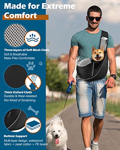 Pawaboo Mochilas Portaperros, Bolsa Portátil para Mascotas con Bolsillo Acariciador y Correa Ajustable, Bolsa de Mensajero Transpirable Cómoda con para Cachorros Gatitos para Viajar, L, Negro