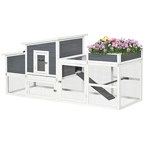 PawHut Gallinero de Madera Exterior Jaula para 2 Gallinas con Corral de Alambre, Nido, Techo de Asfalto, 191,5x80x90 cm, Gris