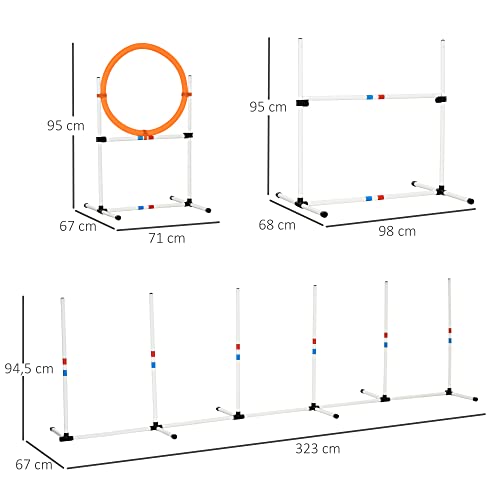 PawHut Set de Entrenamiento de Agilidad para Perros con Bolsa de Transporte Incluida 71x67x95 cm Blanco y Naranja