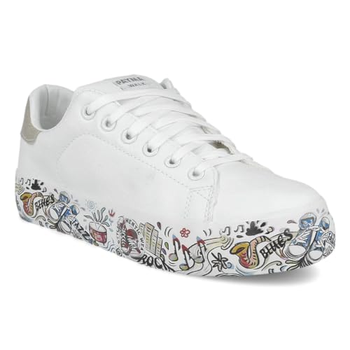 PAYMA - Zapatillas Bambas Deportivas con Plataforma de Mujer. Tenis Deporte, Casual y Caminar. Cordones y Velcro. Interior Acolchado. Color: Blanco Musica. Talla: EU 38