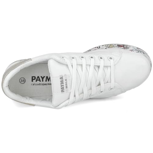 PAYMA - Zapatillas Bambas Deportivas con Plataforma de Mujer. Tenis Deporte, Casual y Caminar. Cordones y Velcro. Interior Acolchado. Color: Blanco Musica. Talla: EU 38