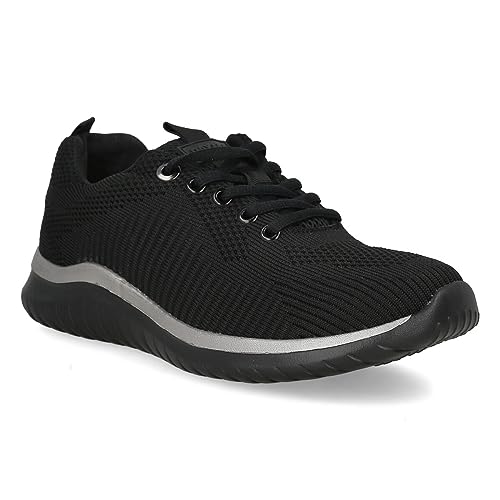 PAYMA - Zapatillas Sneakers Deportivas Mujer. Tela Malla Transpirable. Memory Foam. Tenis Gimnasio, Deporte, Casual y Caminar. Cordones. Color: Negro Cordones. Talla: EU 40