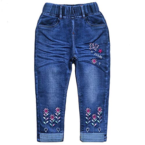 Peacolate 2-7 Años Niñas Conjunto Pantalones Para 2 piezas Top Manga Larga Algodón Estampado Camiseta Bordada y Vaqueros Con Mariposas Bordado(mariposa, 3 años)