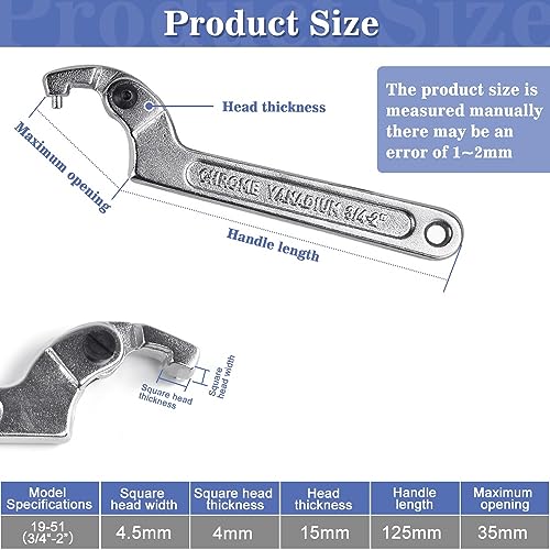 PEALOVCOM Llave de Gancho Ajustable 19-51 mm con Guantes Antideslizantes Llave de Precarga para Amortiguador de Moto Llave para Ajustar Suspensión de Moto Herramienta para Reparación de Moto