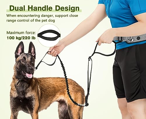 Pecute Correa para Perro Manos Libres para Perros hasta 110 kg de absorción de Choque, cómoda, Costura Reflectante, Ideal para Correr, Correr y Caminar (Gris(Simplificada))