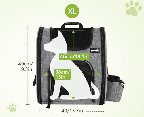 Pecute Mochila portátil y Ligera para Mascotas Plus+ de con Ventana de Malla, Bolsa Plegable y Transpirable para Gatos y Perros, Tejido Oxford Impermeable con Gran Espacio Carga Máxima 10kg