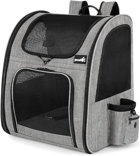 Pecute Mochila portátil y Ligera para Mascotas Plus+ de con Ventana de Malla, Bolsa Plegable y Transpirable para Gatos y Perros, Tejido Oxford Impermeable con Gran Espacio Carga Máxima 10kg