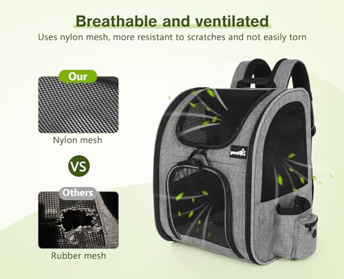 Pecute Mochila portátil y Ligera para Mascotas Plus+ de con Ventana de Malla, Bolsa Plegable y Transpirable para Gatos y Perros, Tejido Oxford Impermeable con Gran Espacio Carga Máxima 10kg