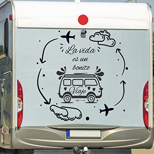 Pegatina autocaravana exterior. Pegatina camper para furgonetas y autorcaravanas. Pegatina vinilo "La vida es un bonito viaje"