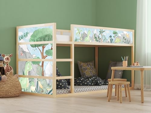 Pegatinas adecuadas para cama de Ikea KURA con diseño de dinosaurios con paisaje natural, decoración para sala de juegos, KB3030 (juego de 5 pegatinas)