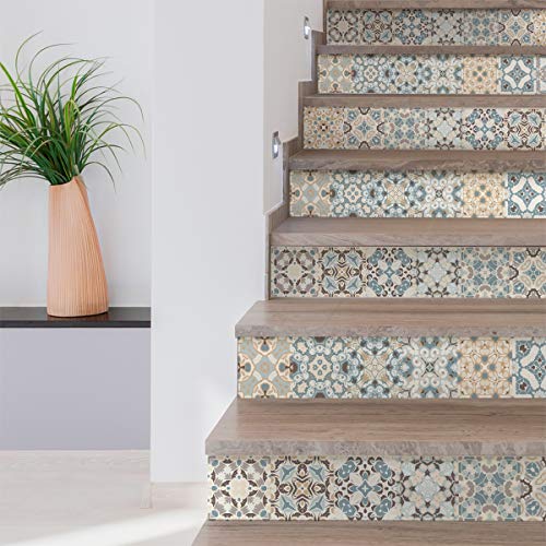 Pegatinas adhesivas para escaleras de baldosas, Adhesivo contramarca baldosas de cemento – Pegatinas contramarcas baldosas, escaleras de cemento adhesivo – Azulejos – 15 x 105 cm – 6 tiras