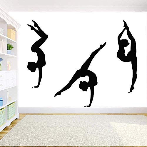 Pegatinas De Pared De Gimnastas Decoración De Fitness 3 Niñas Deportes Gimnasia Rítmica Calcomanías De Pared Calcomanías De Vinilo Decoración De Dormitorio De Niñas Papel Tapiz 72X57Cm