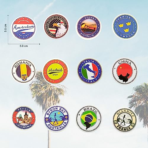 Pegatinas para maletas de viaje equipaje retro travel stickers adhesivas redondas paises ciudades London France Italia Amsterdam Alemania Berlin Madrid Prague Stockholm