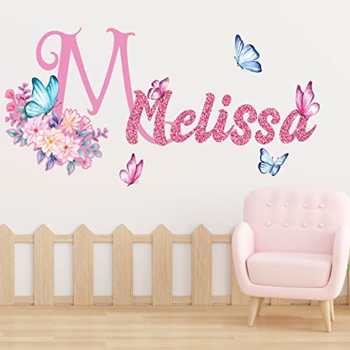 Pegatinas Pared Decorativas Flores y Mariposas Nombre Personalizado - Vinilos de Pared Decorativos Infantiles con Nombre - Vinilo Adhesivo Pared Personalizado para Habitacion - Pegatinas Infantiles