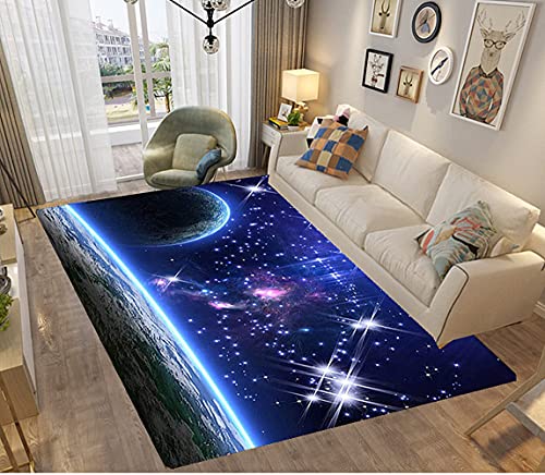 PEIHUODAN Alfombras De Habitacion Universo Galaxia Luna Juvenil Chico Infantiles Niño Grande Alfombras Salon Modernas Vinilo Lavable Pelo Corto Alfombras Baño Dormitorio Baratas (Azul,100x120 cm)