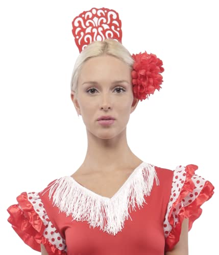 Peineta Flamenca Grande 18 * 13CM y Clips de Pelo de Flor para Fiestas Sevillana, Pack 2PCS (Rojo Liso)