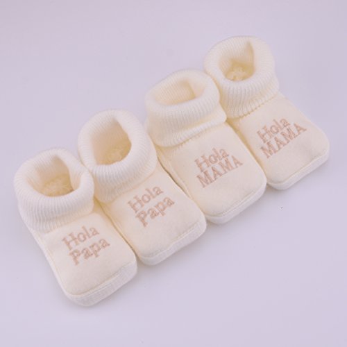 PEKITAS Pack 2 Pares Bebe Niña Patucos Zapatos Con Letras Bordadas 80% Acrílico 20% Algodón 0 a 3 Meses