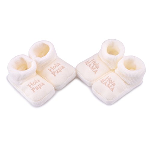 PEKITAS Pack 2 Pares Bebe Niña Patucos Zapatos Con Letras Bordadas 80% Acrílico 20% Algodón 0 a 3 Meses