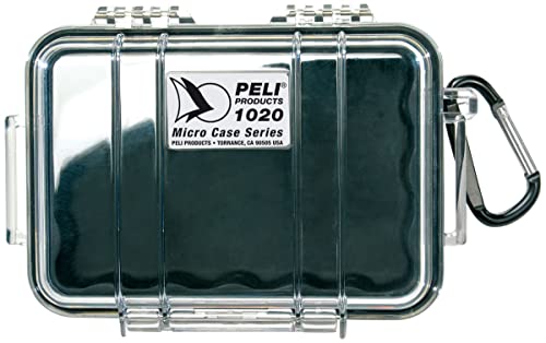 PELI 1020 Cajita rígida estanca y robusta para proteger objetos personales en actividades outdoor como playa, kayak, kitesurf, IP67 estanca, 0,5L capacidad, fabricada en EE.UU, color negro/transpar1L