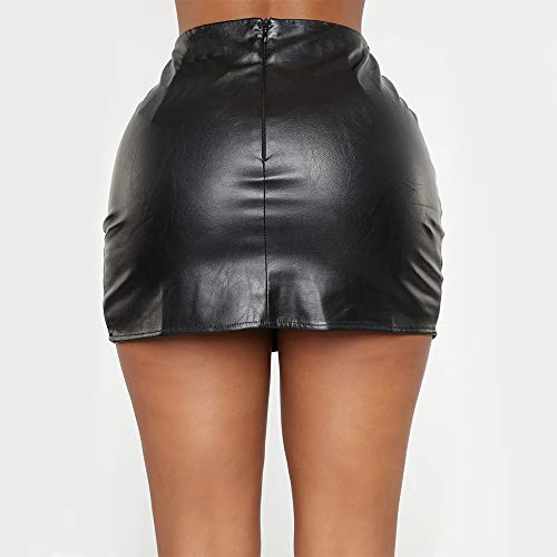 Pelisy Mujer Sexy Cintura Alta Cortas Faldas de Cuero Moda Slim Wrap Zipper Split PU Minifalda