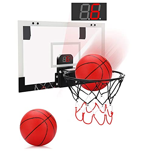 PELLOR Canasta de Baloncesto, Tablero Baloncesto Juego Al Aire Libre y Interior Oficina Mini Aro de Baloncesto con Función de Puntuación y Balón para Niños Infantils