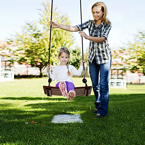 PELLOR Columpios Infantiles, Columpio de Madera Columpio de Jardín al Aire Libre con Cuerda Ajustable Asiento de Columpio para Niños y Adultos Carga Máxima 200 kg