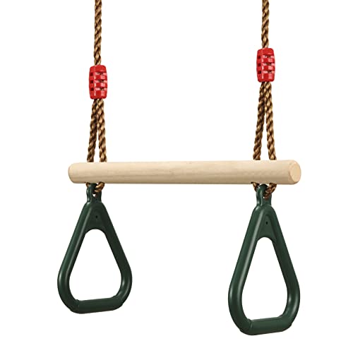 PELLOR Columpios Infantiles,Columpio con Anillas de Gimnasia, Columpio de Jardin Exterior 42 x 3cm,Columpio de Madera Ejercicio para Niños