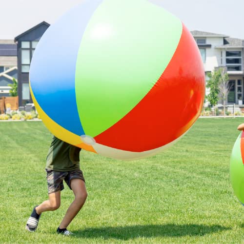 Pelota de playa inflable gigante de 6 pies, para la piscina, la playa, las fiestas de verano y los regalos | 1 gigante gigante explota las pelotas de playa de color arco iris, 72 cm de altura