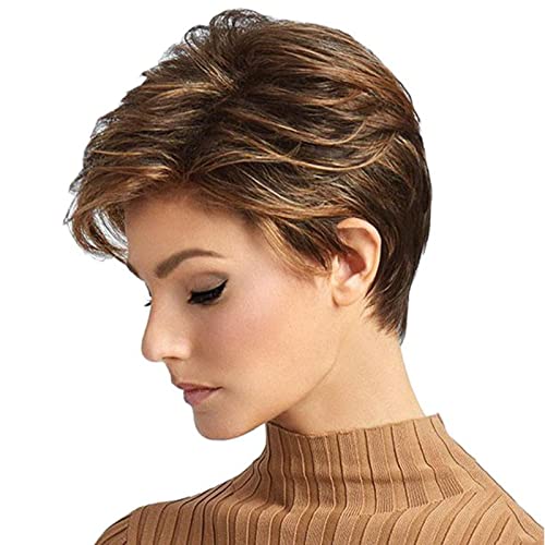 Peluca de fibra de pelo corto degradado para mujer Pelucas De Mujer Pelo Natural (Yellow, One Size)