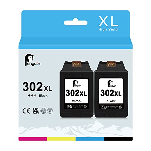 Penguin 302XL Cartucho de Tinta Remanufacturado para HP 302 XL Envy 4520 4521 4526 4528 4525 DeskJet 3630 3639 3633 1110 1112 3634 2130 2132 OfficeJet 3830 4658 5230 5255 5258 Impresora Negro Pack