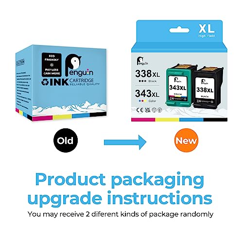 Penguin 338XL 343XL Cartucho de Tinta Remanufacturado para HP 338 XL 343 XL Deskjet 460 5740 5748 6520 OfficeJet 100 6310 470 K7100 7210 Photosmart C3180 2575 C4180 C3100 8450 2610 PSC 1510 1610 2355