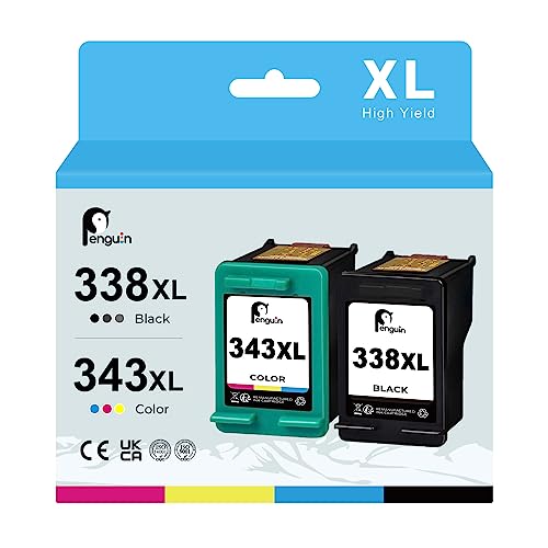 Penguin 338XL 343XL Cartucho de Tinta Remanufacturado para HP 338 XL 343 XL Deskjet 460 5740 5748 6520 OfficeJet 100 6310 470 K7100 7210 Photosmart C3180 2575 C4180 C3100 8450 2610 PSC 1510 1610 2355