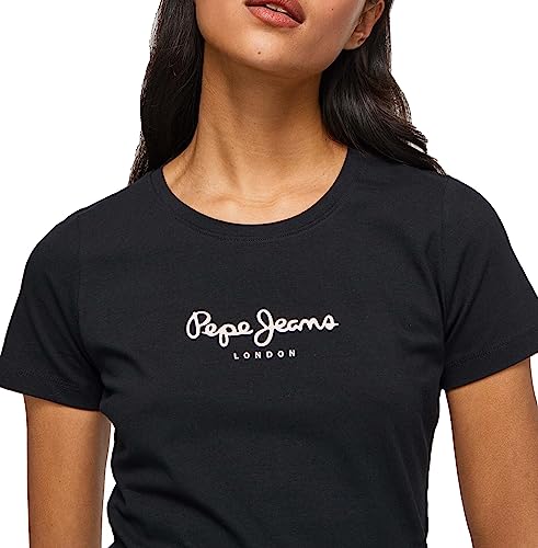 Pepe Jeans New Virginia Ss N T-Shirt, Mujer, Negro (Black), M