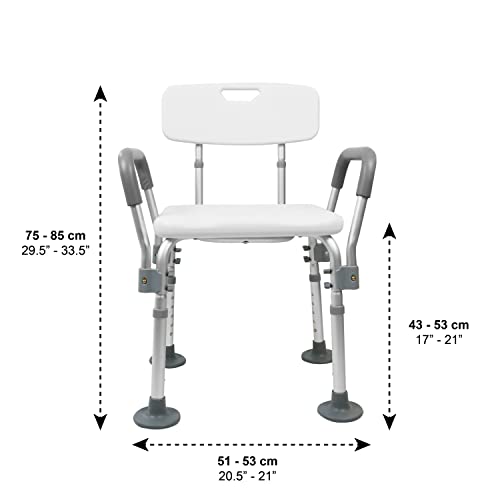 Pepe - Silla Ducha Mayores con Brazos, Taburete Baño Ancianos Regulable, Silla Baño Ancianos Ducha Antideslizante, Taburete Ducha, Banqueta Ducha, Silla Ducha Blanca, Montaje sin Herramientas