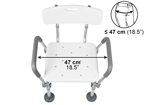 Pepe - Silla Ducha Mayores con Brazos, Taburete Baño Ancianos Regulable, Silla Baño Ancianos Ducha Antideslizante, Taburete Ducha, Banqueta Ducha, Silla Ducha Blanca, Montaje sin Herramientas