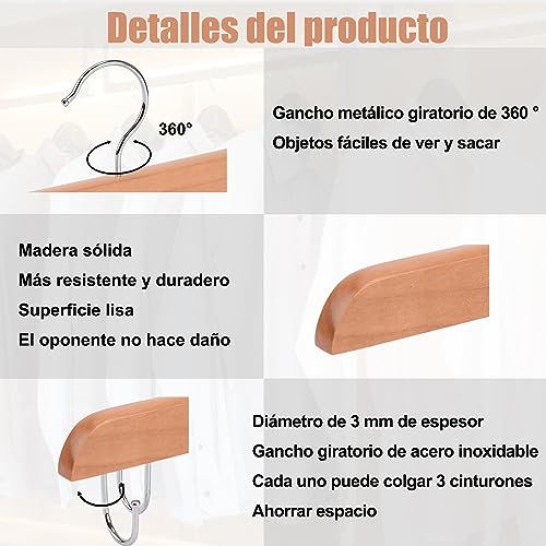 Percha de Cinturón de Madera,Organizador Cinturones de Armarios con 14 Ganchos,Cinturón Giratorio Lazos Perchas Ahorra Espacio,Percha Multifuncional para Cinturón Corbata,1 Unidade