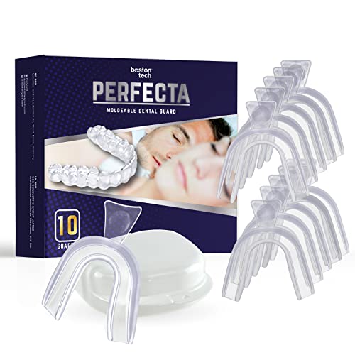 Perfecta Férula de Descarga Nocturna. 10 Protectores Dentales Ajustables. 1 Estuche. Ideal Contra Bruxismo, Rechinar los Dientes, los Trastornos del ATM, Práctica Deportiva. Sin BPA