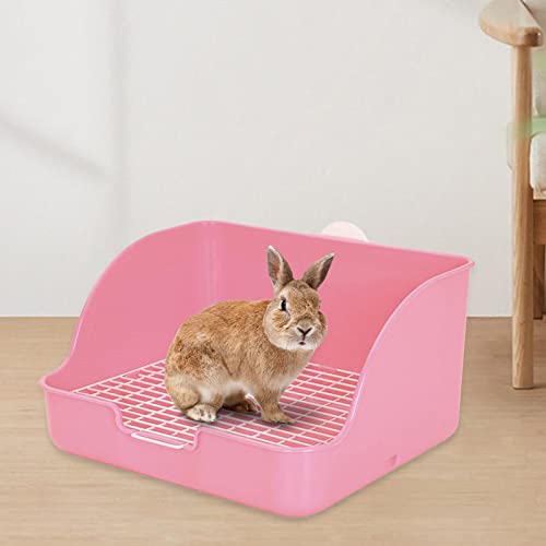 perfk Caja de Arena para Conejos, Bandeja para Mascotas, Rectangular, fácil de Instalar, Arena para Animales pequeños, Jaula para Ropa de Cama, Orinal para, Rosado