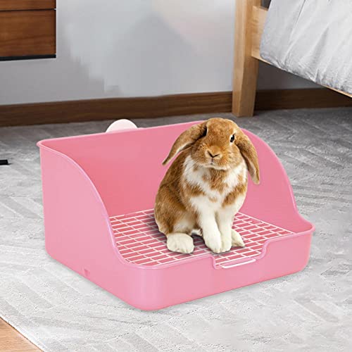 perfk Caja de Arena para Conejos, Bandeja para Mascotas, Rectangular, fácil de Instalar, Arena para Animales pequeños, Jaula para Ropa de Cama, Orinal para, Rosado