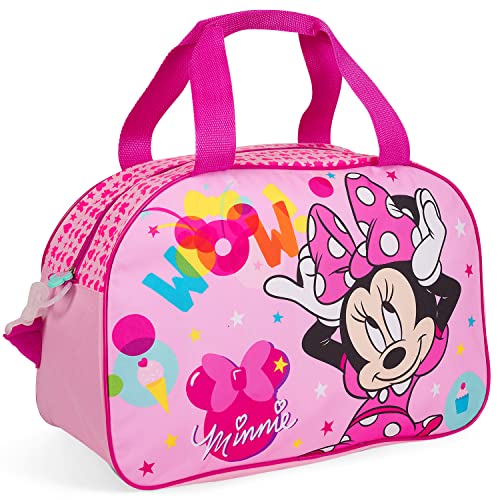 PERLETTI Bolsa Deporte Disney Minnie Mouse Niña con Correa - Mochila Gimnasio Piscina Viaje Impermeable Rosa para Niñas - Bolso Bandolera Fucsia Ligero Adjustable y Práctico - 28x41x21 cm