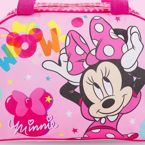 PERLETTI Bolsa Deporte Disney Minnie Mouse Niña con Correa - Mochila Gimnasio Piscina Viaje Impermeable Rosa para Niñas - Bolso Bandolera Fucsia Ligero Adjustable y Práctico - 28x41x21 cm