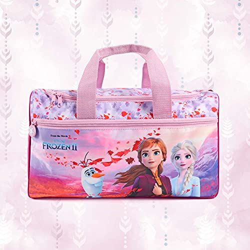 PERLETTI Bolsa Deporte Infantil Disney Frozen 2 con Bandolera - Bolso Deportivo con Princesas Elsa y Ana - Mochila Gimnasio para Niña Rosa Lila Violeta - 35x22.5x15